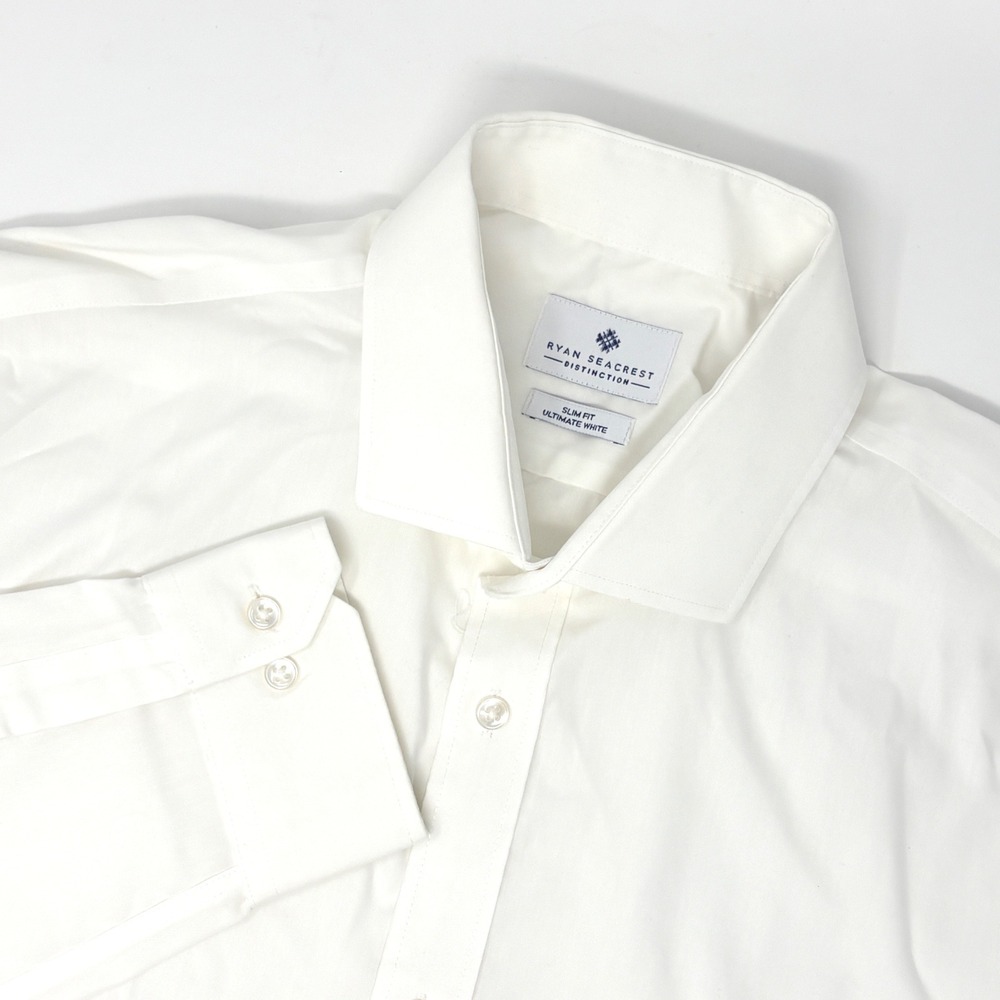 Ryan Seacrest Distinction Mens Slim Fit Dress Shirt 17 34/35 White 100% Cotton